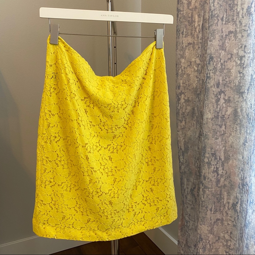 Ann Taylor Lemon Yellow Lace Overlay Skirt
